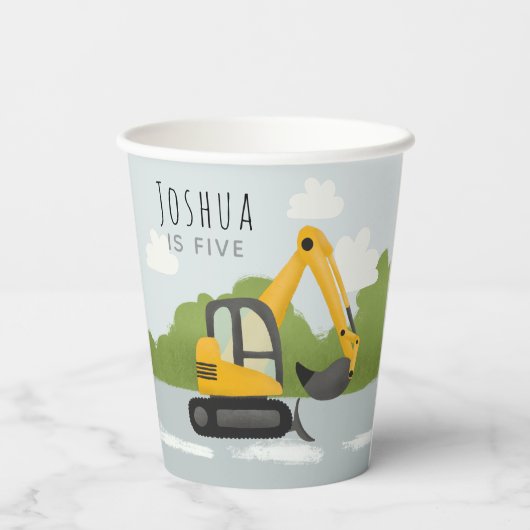 Boys Niedlich Construction Digger Kindergeburtstag Pappbecher (Rückseite)