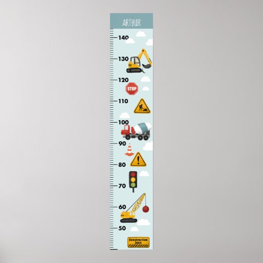 Boys Niedlich Construction Transport Growth Chart Poster (Vorne)