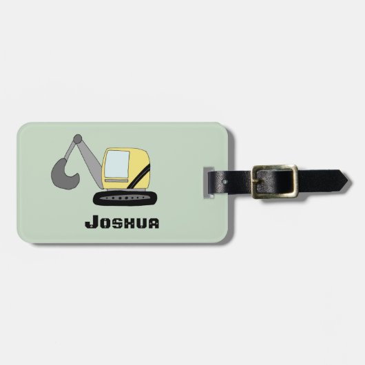 Boys Niedlich Digger Bagger Doodle und Name Gepäckanhänger (Vorderseite horizontal)