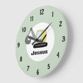 Boys Niedlich Digger Bagger Doodle und Name Große Wanduhr (Winkel)