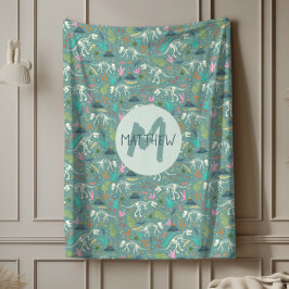 Boys Niedlich Dinosaur Fossil Muster Monogram Kids Fleecedecke