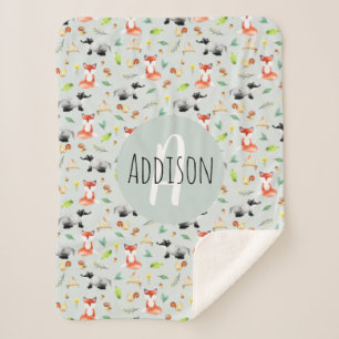 Boys Niedlich Forest Animal Muster Fox & Name Kids Sherpadecke