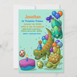 Boys Niedlich Green Dino Turtle Geburtstagsparty Einladung