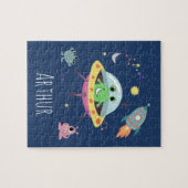 Boys Niedlich Modern Space Alien Cartoon & Name Ki Puzzle (Horizontal)