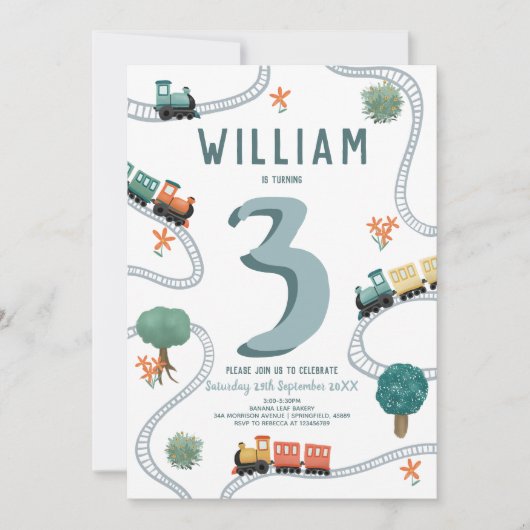 Boys Niedlich Modernes Blue Travel Kindergeburtsta Einladung (Vorderseite)