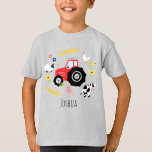 Boys Niedlich Red Farm Traktor und Tiere T-Shirt