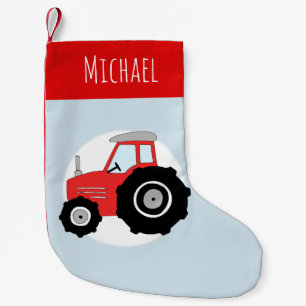 Boys Niedlich Red Tractor Doodle und Name Kleiner Weihnachtsstrumpf