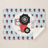 Boys Niedlich Red Traktor Muster mit Namenskindern Sherpadecke (Vorderseite (Horizontal))