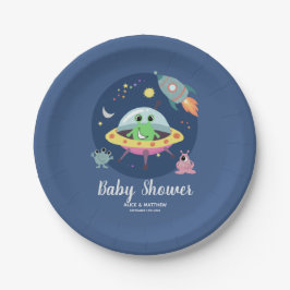 Boys Niedlich Space Alien Baby Shower Paper Plate Pappteller