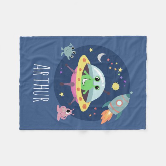 Boys Niedlich Space Alien Rocket Cartoon & Name Ki Fleecedecke