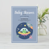 Boys Niedlich Space Alien Rocket Ship Baby Shower Einladung (Stehend Vorderseite)