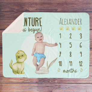 Boy's Niedlich T Rex Dinosaur Baby Milestone Sherpadecke