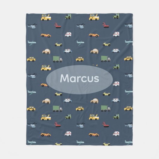 Boys Niedlich Transport Car Muster monogramm Kids Fleecedecke (Vorderseite)