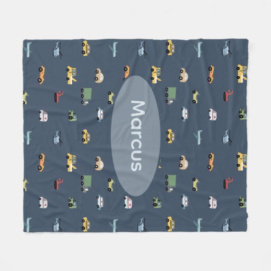 Boys Niedlich Transport Car Muster monogramm Kids Fleecedecke (Vorderseite (Horizontal))