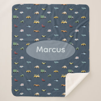 Boys Niedlich Transport Car Muster monogramm Kids Sherpadecke
