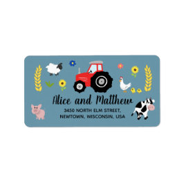 Boys Niedliche Landtiere Red Traktor Baby Dusche Adressaufkleber