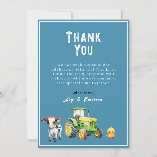 Boys Niedliche Landtiere Traktor Babydusche Dankeskarte (Vorderseite)