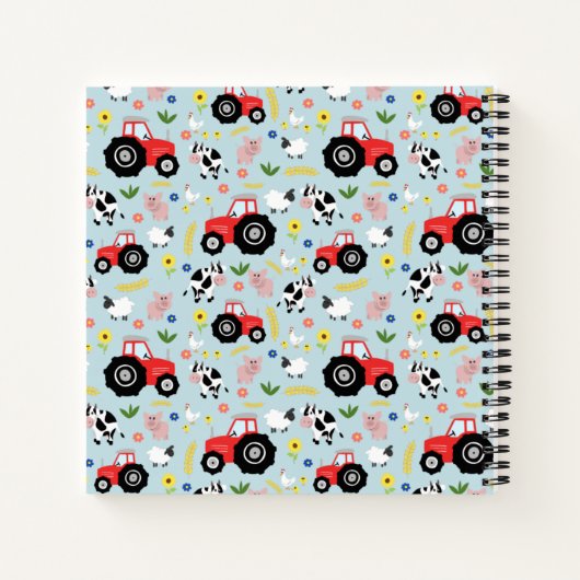 Boys Niedliche Nutztiere Traktormuster Monogramm Notizblock (Rückseite)