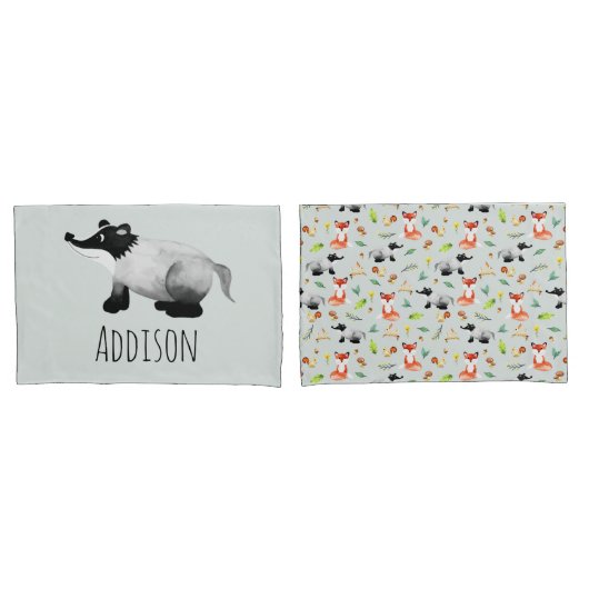 Boys Niedliche Waldtiere Badger Name Kinder Kissenbezug (Vorderseite-Set)