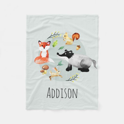 Boys Niedliche Waldtiere Fox Name Kinder Fleecedecke (Vorderseite)