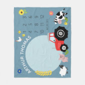 Boys Niedliche Zuchttiertraktor und Name Milestone Fleecedecke (Vorderseite)