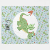Boys Niedlicher Green Dragon Cartoon Muster & Name Fleecedecke (Vorderseite (Horizontal))