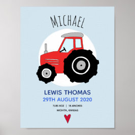 Boys Niedliches Red Farm Tractor Baby Kinderzimmer Poster