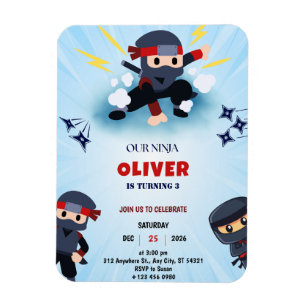 Boys Ninja Cartoon Birthday Magnet Einladung