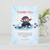 Boys Ninja Warrior Birthday Party Danke Karten (Stehend Vorderseite)