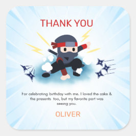 Boys Ninja Warrior Birthday Party Danke Karten Quadratischer Aufkleber