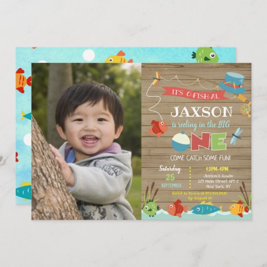 Boy's O-Fisch-al 1. Geburtstag Einladungen (Vorne/Hinten)