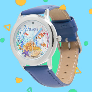 Boys Ocean Fish Niedlich moderne blaue Kinder beob Armbanduhr