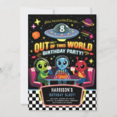 Boys Out Of This World Neon Space Birthday Einladung (Vorderseite)