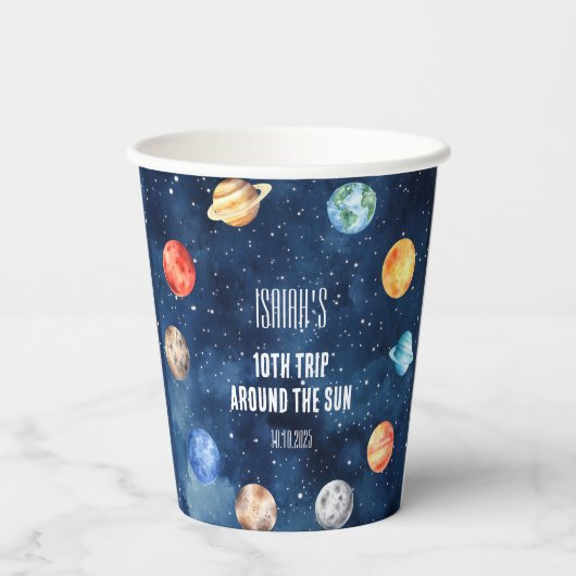 Boys Outer Space Solar System Cosmic Birthday Pappbecher (Rückseite)
