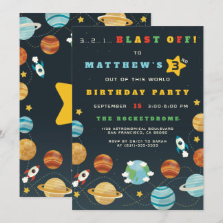 Boys Oututer Space Rocket Geburtstagsparty Einladu Einladung