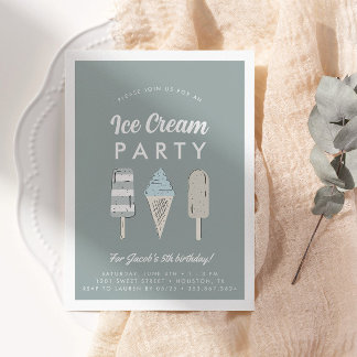 Boys Pastel Ice Creme Summer Birthday Party Einladung