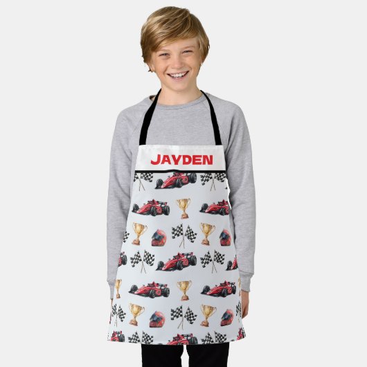 Boys Personalised Racing Car Kids Apron Schürze (Getragen)