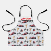 Boys Personalised Racing Car Kids Apron Schürze (Vorderseite)