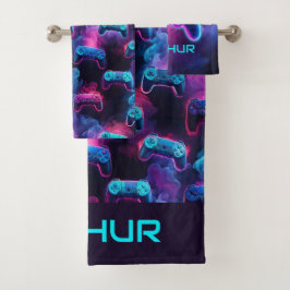 Boys Personalisiert Gamer Pattern Badhandtuch Set