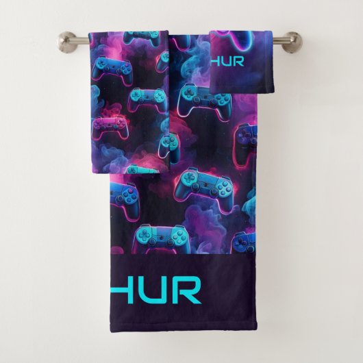 Boys Personalisiert Gamer Pattern Badhandtuch Set (Insitu)