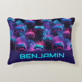 Boys Personalisiert Neon Gaming Pattern Kissen (Vorderseite)