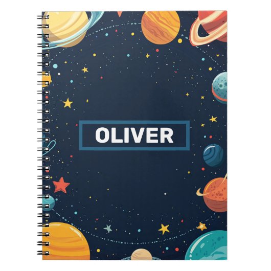 Boys Personalisiert Space Planets Galaxy Notebook Notizblock (Vorderseite)