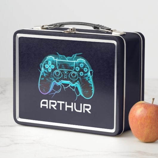 Boys Personalisierte Coole Neon Gamer Lunch Box (Beispiel)