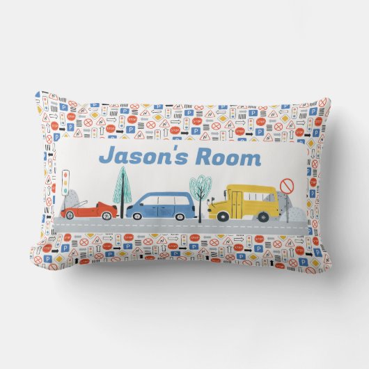 Boys Personalisierte Straßenschilder Transport Lendenkissen (Vorderseite)