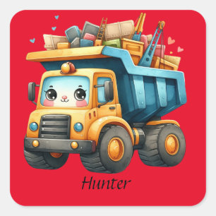 Boys Personalisierter Name Dump Truck Quadratischer Aufkleber