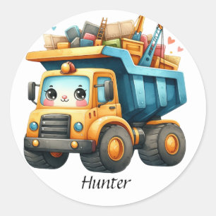 Boys Personalisierter Name Dump Truck Runder Aufkleber