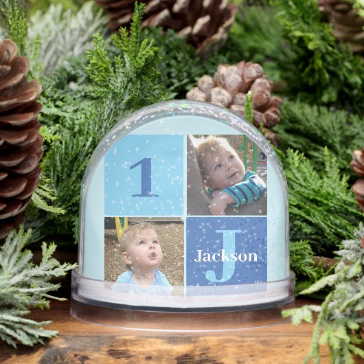 Boys Photo Collage Custom Blue Kids Photograph Schneekugeln (Winter)