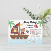 Boys Pirate Bear Birthday Party Einladung (Stehend Vorderseite)