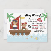 Boys Pirate Bear Birthday Party Einladung (Vorderseite)