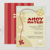 Boys Pirate Map & Pirate Ship Einladungen (Vorne/Hinten)